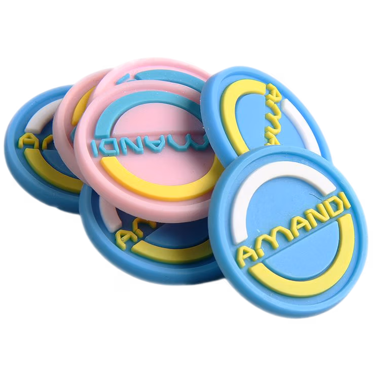 Custom 3D PVC name tag patch with raised Amandi lettering and durable soft rubber material.